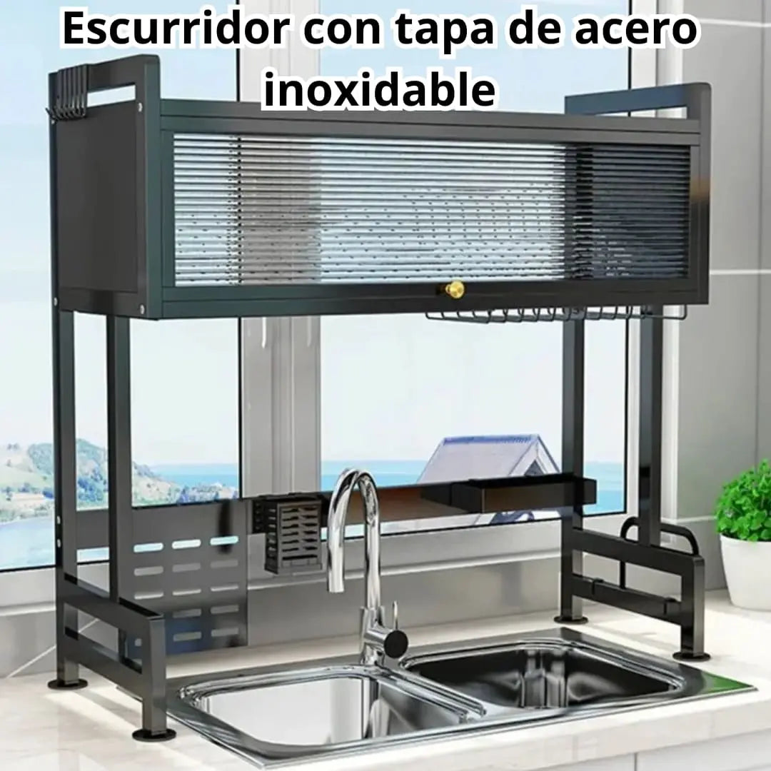 Organizador de platos con tapa en acero inoxidable